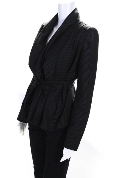 Lavia 18 Womens Pinstripe Belted Open Front Blazer Jacket Black Wool Size IT 38