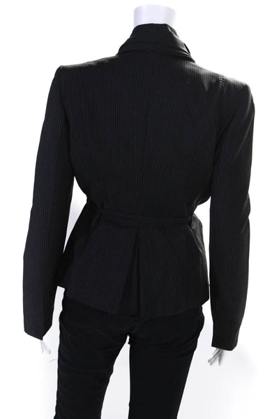 Lavia 18 Womens Pinstripe Belted Open Front Blazer Jacket Black Wool Size IT 38