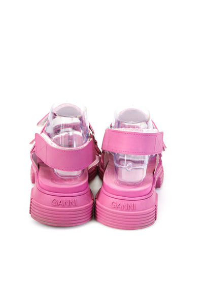 Ganni Womens Hook & Loop Lug Sole Rubber Sport Sandals Pink Size 36 6