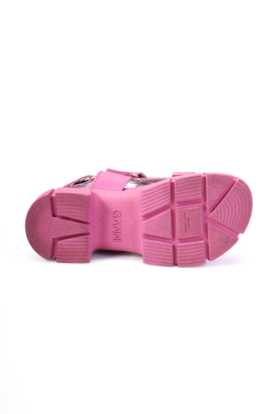 Ganni Womens Hook & Loop Lug Sole Rubber Sport Sandals Pink Size 36 6