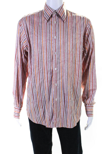 Versace Classic Mens Button Front Collared Striped Floral Shirt Pink Size 16