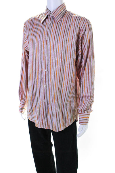 Versace Classic Mens Button Front Collared Striped Floral Shirt Pink Size 16