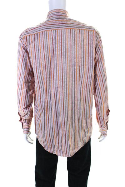 Versace Classic Mens Button Front Collared Striped Floral Shirt Pink Size 16