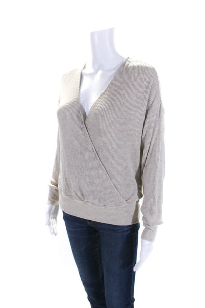 L'Agence Womens Ribbed Surplice Oversize Sweater Beige Size Small