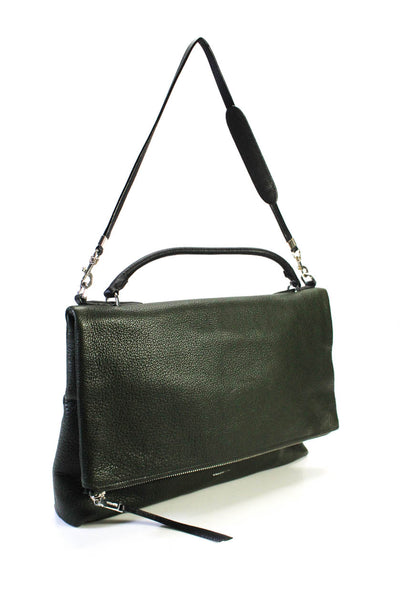 Coach Womens Large Grain Leather Flap Hobo Shoulder Bag Handbag Dark Green