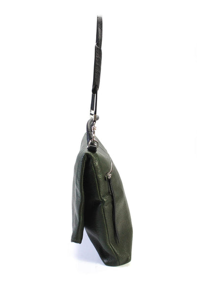 Coach Womens Large Grain Leather Flap Hobo Shoulder Bag Handbag Dark Green