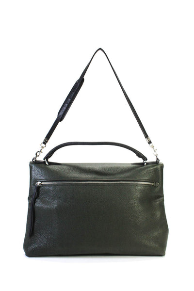 Coach Womens Large Grain Leather Flap Hobo Shoulder Bag Handbag Dark Green