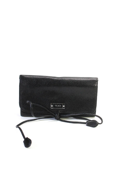 Tumi Womens Wrap Around Leather Trifold Wallet Black