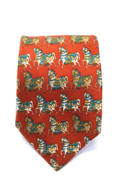 Salvatore Ferragamo Mens Dark Orange Horse Print Silk Tie Size OS