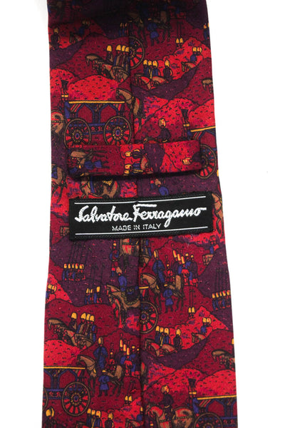 Salvatore Ferragamo Mens Dark Red Graphic Print Silk Tie Size OS