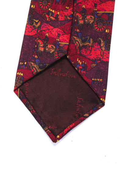 Salvatore Ferragamo Mens Dark Red Graphic Print Silk Tie Size OS