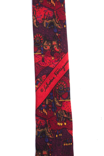 Salvatore Ferragamo Mens Dark Red Graphic Print Silk Tie Size OS