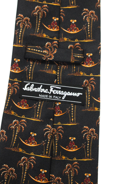 Salvatore Ferragamo Mens Silk Black Printed Tie Size OS