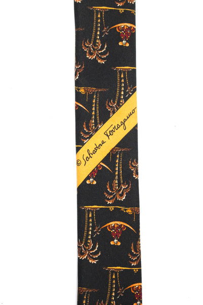 Salvatore Ferragamo Mens Silk Black Printed Tie Size OS