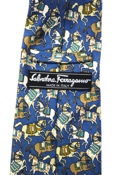 Salvatore Ferragamo Mens Navy Blue Horse Print Silk Tie Size OS