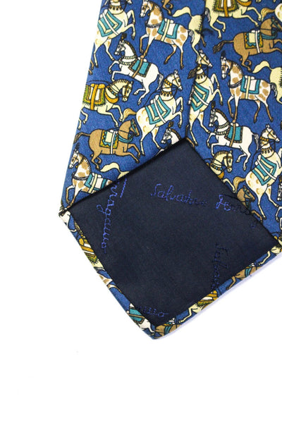 Salvatore Ferragamo Mens Navy Blue Horse Print Silk Tie Size OS