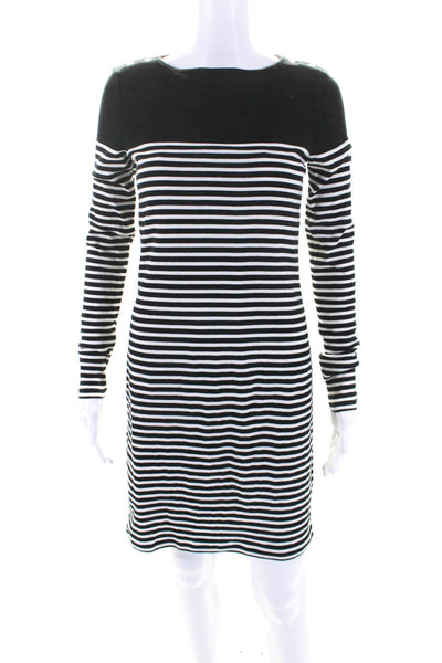 Lauren Ralph Lauren Womens Black Striped Crew Neck Long Sleeve Shift Dress SizeS