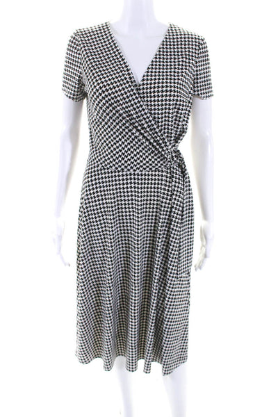 Lauren Ralph Lauren Womens White Houndstooth Short Sleeve Shift Dress Size 2