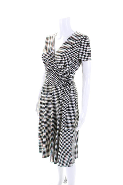 Lauren Ralph Lauren Womens White Houndstooth Short Sleeve Shift Dress Size 2