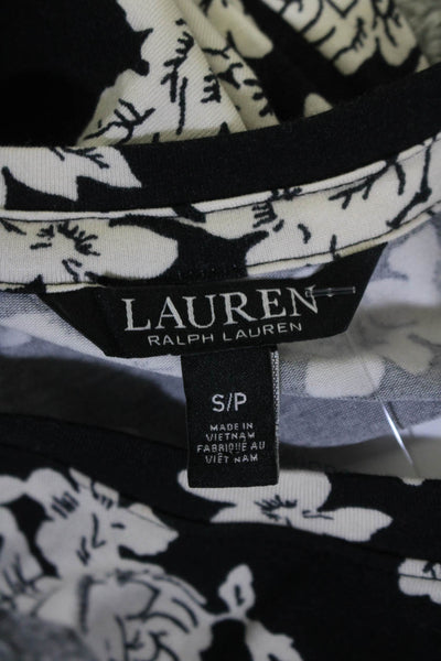 Lauren Ralph Lauren Womens Black Floral Crew Neck Short Sleeve Shift Dress SizeS