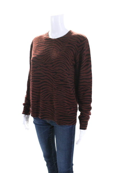 Johnny Was Womens Brown Cashmere Printed Crew Neck Pullover Sweater Top Size XS