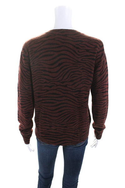 Johnny Was Womens Brown Cashmere Printed Crew Neck Pullover Sweater Top Size XS