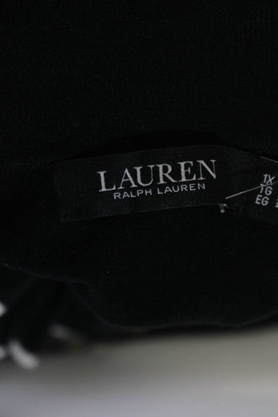 Lauren Ralph Lauren Womens Black Ruffle Short Sleeve Knit Polo Shirt Size 1X