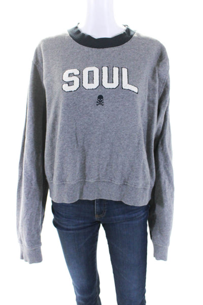 Soul Women's Round Neck Long Sleeves Graphic Pullover Sweatshirt Gray Size L