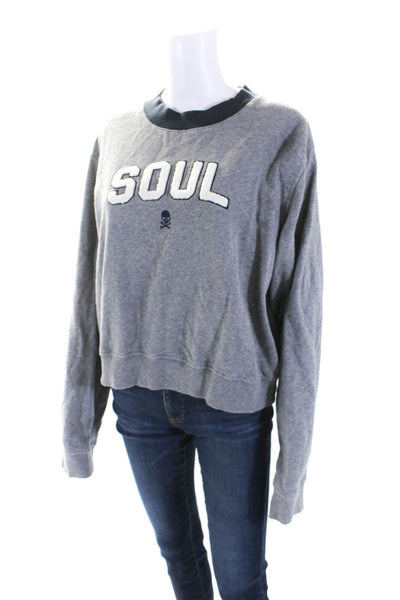 Soul Women's Round Neck Long Sleeves Graphic Pullover Sweatshirt Gray Size L