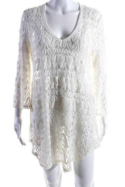 Elif For Jordan Taylor Womens Long Sleeves V Neck Cover Up Dress White Size Medi