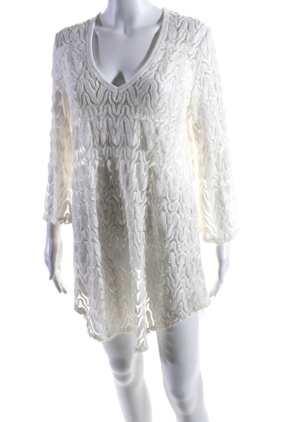 Elif For Jordan Taylor Womens Long Sleeves V Neck Cover Up Dress White Size Medi