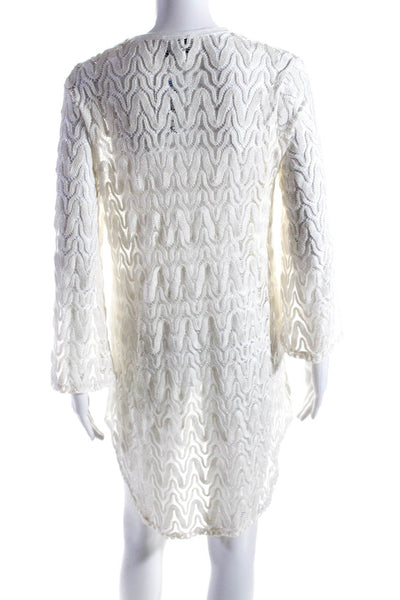 Elif For Jordan Taylor Womens Long Sleeves V Neck Cover Up Dress White Size Medi