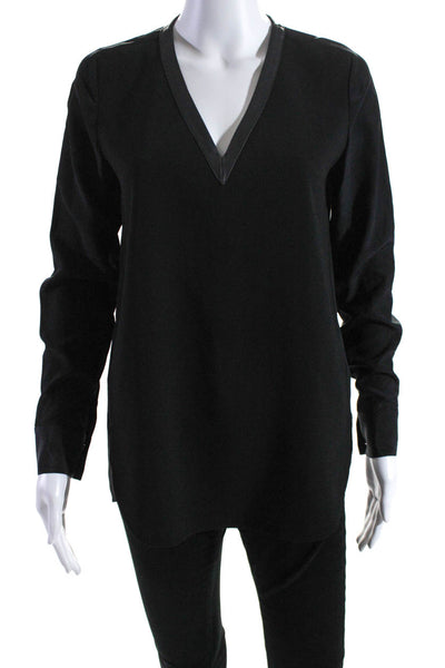 Vince Womens Silk Blend Long Sleeves Pullover V Neck Blouse Black Size 0