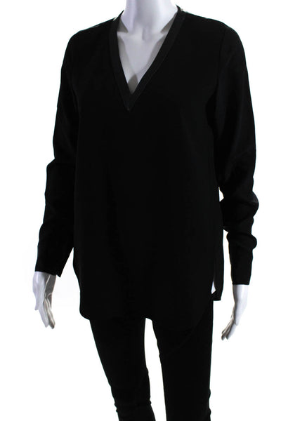 Vince Womens Silk Blend Long Sleeves Pullover V Neck Blouse Black Size 0