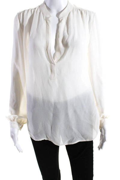 Scoop Beach Womens Long Sleeve Y Neck Top Blouse White Silk Size Medium