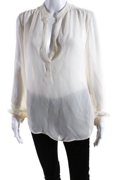 Scoop Beach Womens Long Sleeve Y Neck Top Blouse White Silk Size Medium