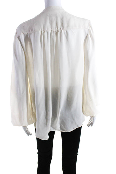 Scoop Beach Womens Long Sleeve Y Neck Top Blouse White Silk Size Medium