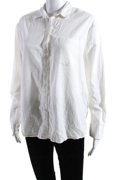 Madewell Womens Button Front Collared Pocket Shirt White Cotton Size Small