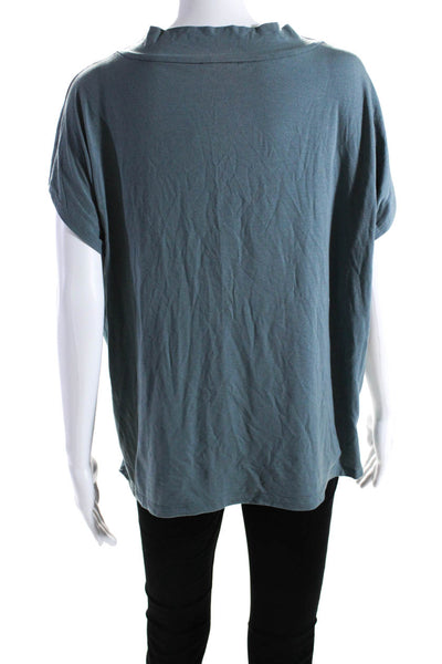 Eileen Fisher Womens Dolman Sleeve Mock Neck Top Tee Shirt Blue Size Small