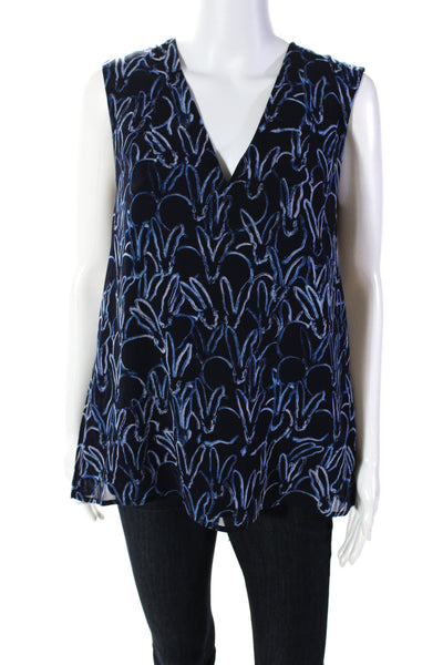 Grey Jason Wu Womens Blue Printed V-Neck Sleeveless Layered Blouse Top Size 2