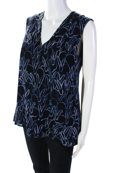 Grey Jason Wu Womens Blue Printed V-Neck Sleeveless Layered Blouse Top Size 2