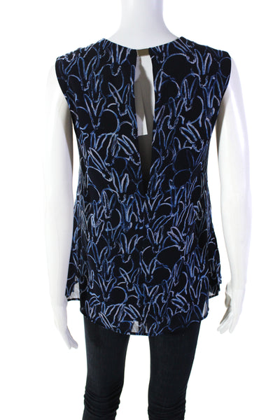 Grey Jason Wu Womens Blue Printed V-Neck Sleeveless Layered Blouse Top Size 2