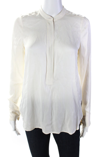 Vince Womens White Silk Half Zip Crew Neck Long Sleeve Blouse Top Size XS