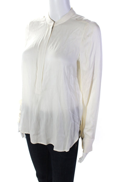 Vince Womens White Silk Half Zip Crew Neck Long Sleeve Blouse Top Size XS