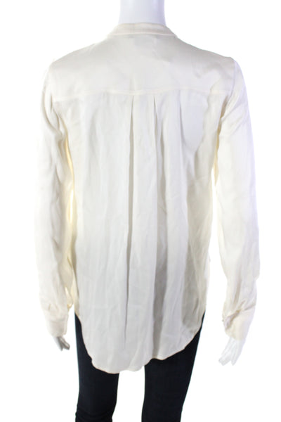 Vince Womens White Silk Half Zip Crew Neck Long Sleeve Blouse Top Size XS