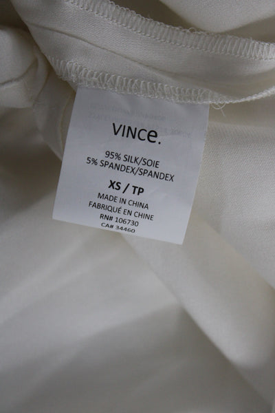 Vince Womens White Silk Half Zip Crew Neck Long Sleeve Blouse Top Size XS