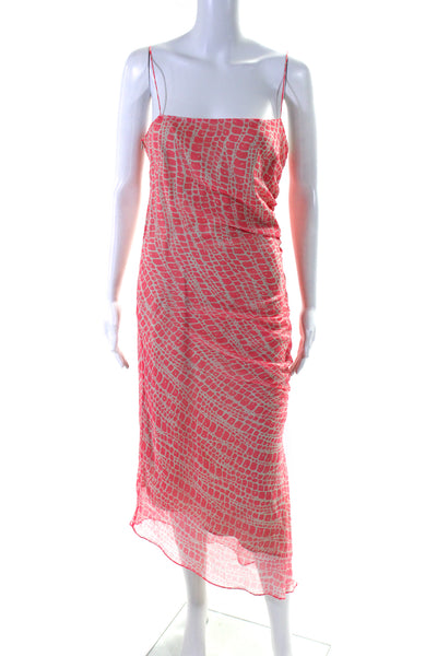 Laundry by Shelli Segal Womens Silk Spaghetti Strap Maxi Dress Pink White Size 1