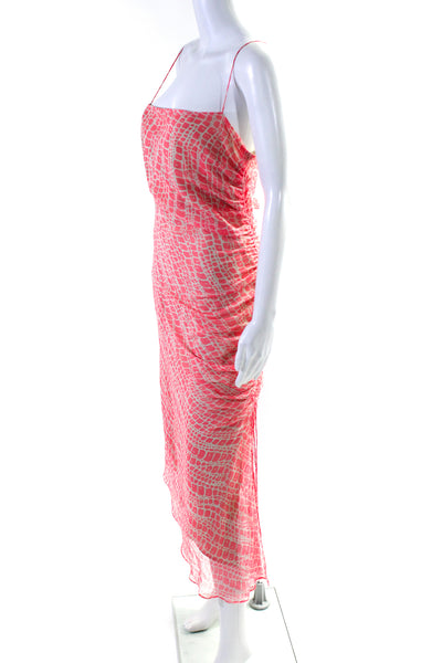 Laundry by Shelli Segal Womens Silk Spaghetti Strap Maxi Dress Pink White Size 1