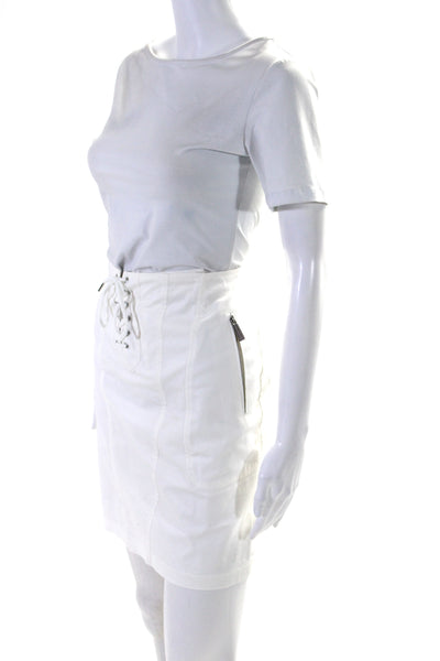 Barbara Bui Womens Lace Up Front Mini Skirt White Cotton Blend Size EUR 42