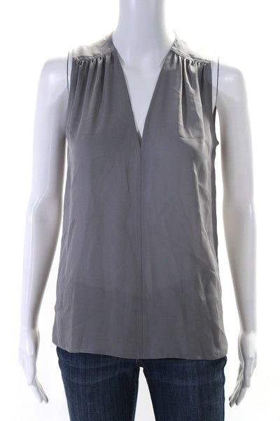 Vince Womens Silk Sleeveless V Neck Blouse Gray Size XXS